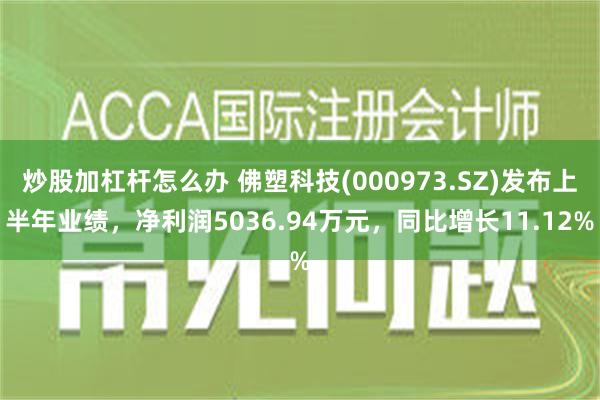 炒股加杠杆怎么办 佛塑科技(000973.SZ)发布上半年业绩，净利润5036.94万元，同比增长11.12%